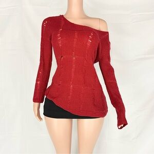 Fate Burgundy Off-Shoulder Sweater